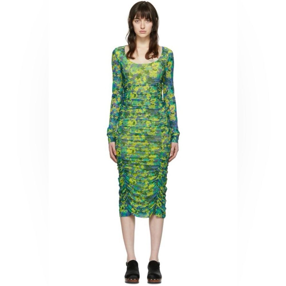 NWT Ganni | Sulphur‎ Spring Stretch Recycled Nylon Mesh Midi Dress 34 2